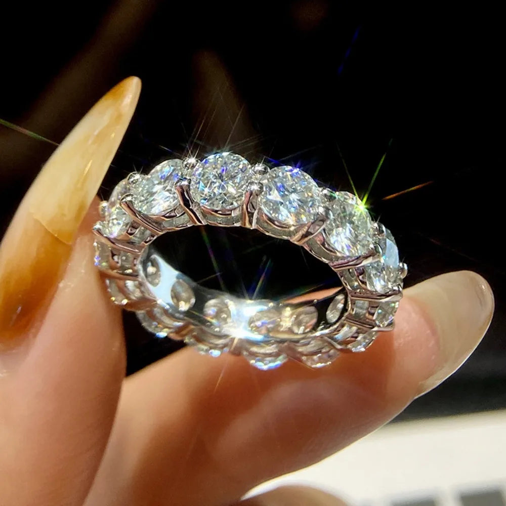 FEOBUR 7ct 5mm Moissanite Ring – Certified 925 Sterling Silver Full Diamond Engagement & Wedding Eternity Band for Men & Women