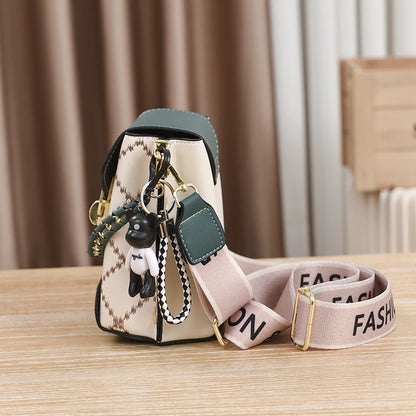 Mini Studded Crossbody Bag for Women - Argyle Embroidery Mobile Phone Purse with Trendy Chain Decor