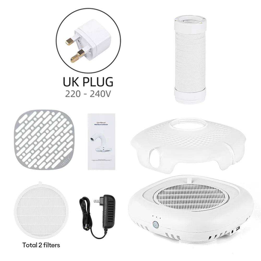 130W Brushless Nail Dust Collector – Double-Use Nail Art Vacuum with Tube Elbow for Manicure