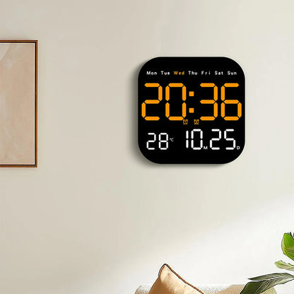 LED Wall Clock with Remote Control: Temperature Calendar Clock for Living Room Bedroom - Plastic Multifunctional Design