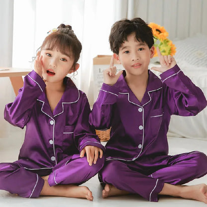 Kids’ Satin Silk Pajama Set – Long Sleeve Silky Loungewear for Boys & Girls, Teen PJs for Ages 2-14