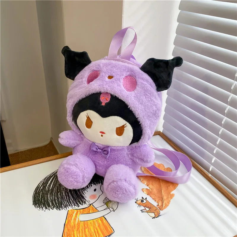 Kawaii Sanrio Kuromi Plush Backpack – Lolita Style Stuffed Animal Doll, My Melody Tote Bag for Women & Girls, Christmas Gift