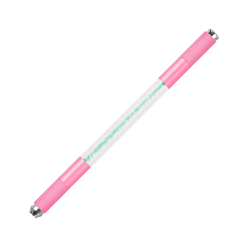 Manual Double-Ended Crystal Acrylic Microblading Pen – Permanent Makeup Eyebrow Tattoo Tool for Flat & Round Needles