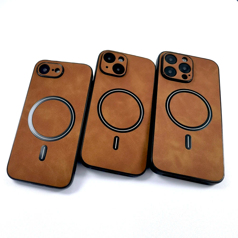 Luxury PU Leather MagSafe Case - Premium Wireless Charging Cover for iPhone 17, 16, 15, 14, 13 & 12 Pro Max