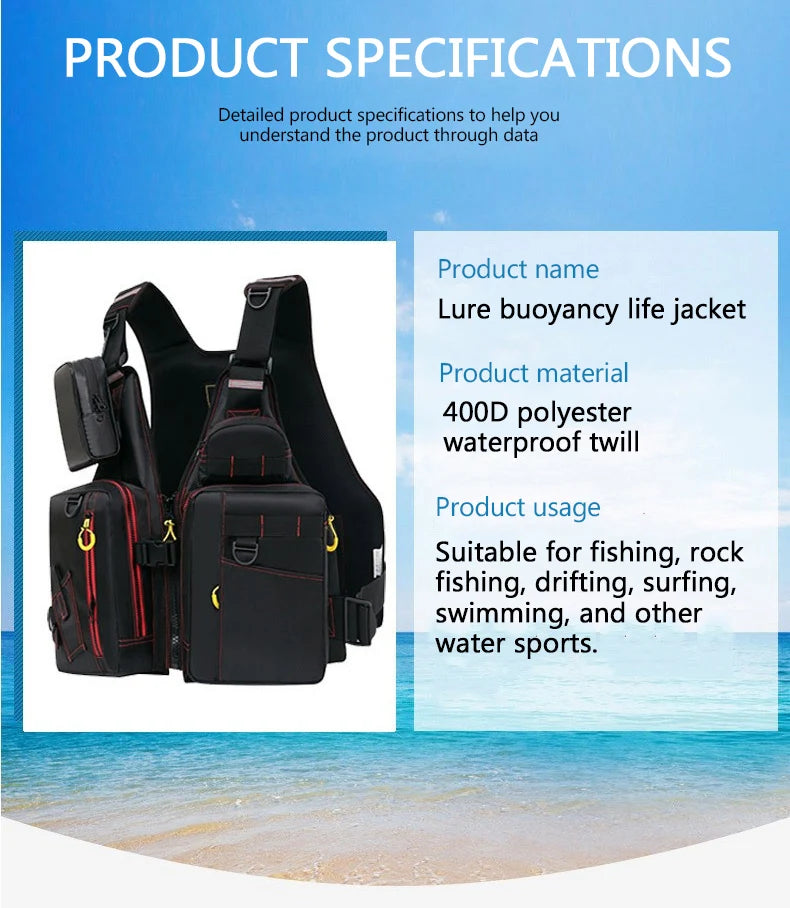 Multi-Functional Life Jacket Vest for Outdoor Fishing – Safety Vest with Storage Pockets & Buoyant Materials