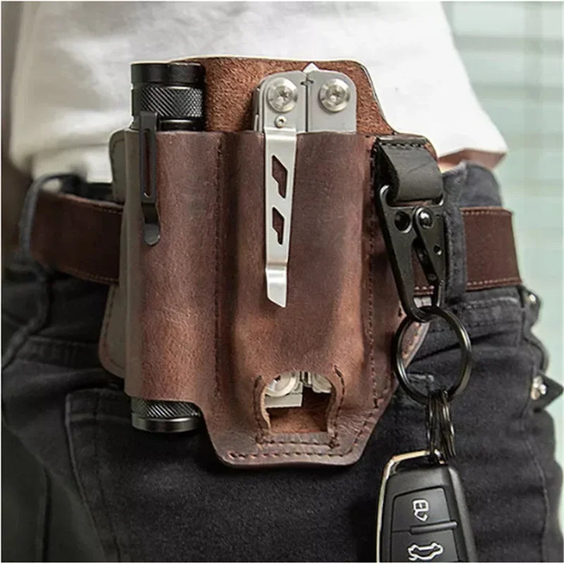 Leather Multitool Sheath - EDC Pocket Organizer Pouch for Leatherman Tools Camping Gear
