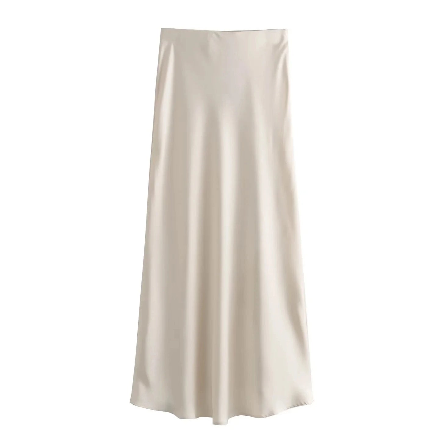 TRAFZA 2024 Y2K Women’s Long Skirt – Elastic High-Waist A-Line Satin Skirt for Spring Casual & High Street Fashion