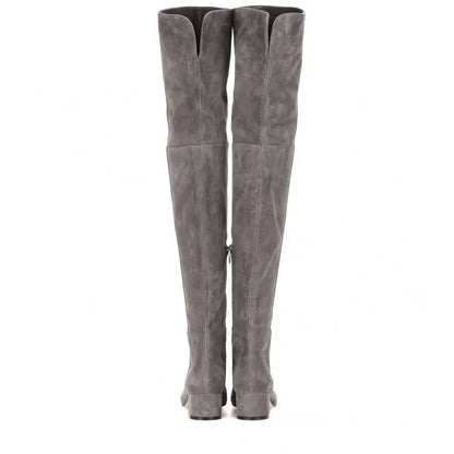 Women’s Over-the-Knee Winter Boots – Round Toe Mid Heel Faux Suede Black Fashion Shoes