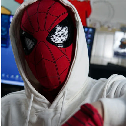 Remote Control Spiderman Mask: Movable Eyes, Peter Parker Halloween Cosplay Costume - Spandex Fabric Material