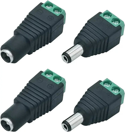5 Pairs Welding-Free DC Plugs 5.5x2.1mm – Male & Female Green Terminal Power Connectors with Push Button
