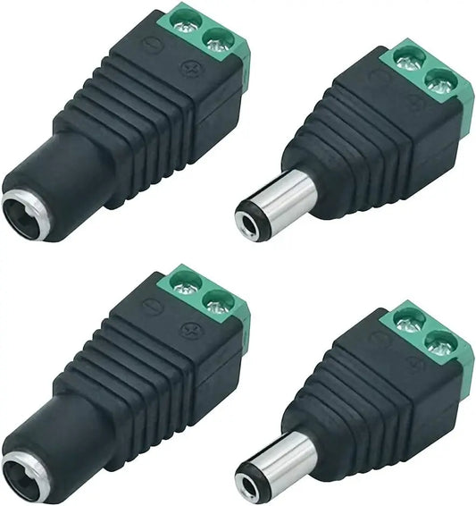 5 Pairs Welding-Free DC Plugs 5.5x2.1mm – Male & Female Green Terminal Power Connectors with Push Button
