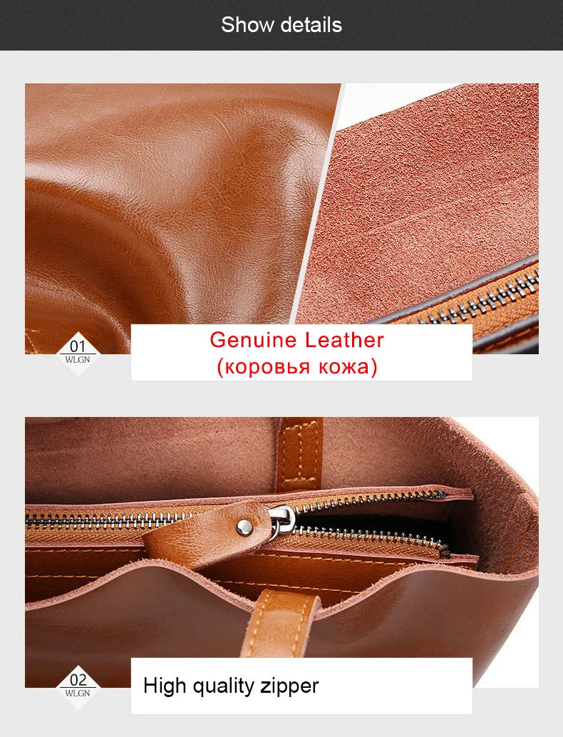 2023 Genuine Cow Leather Women’s Handbag – Large Vintage Office Tote Shoulder Bag for Ladies
