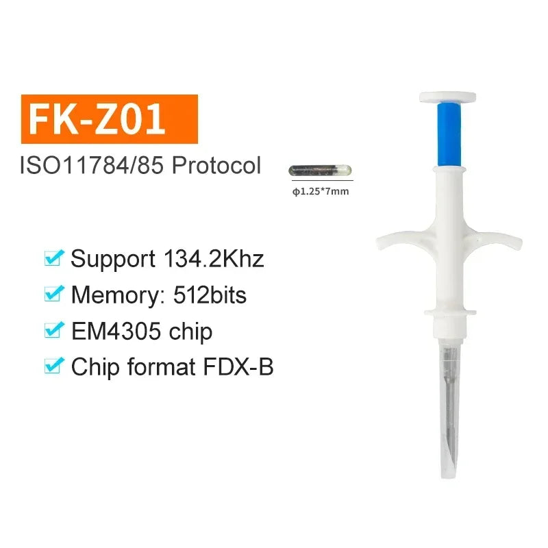 100-Pack EM4305 134.2KHz FDX-B Animal Microchip – International Standard Pet ID Chip with Syringe for Dogs