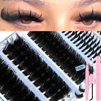 Lasvirey DIY Cluster Lashes Kit – 4-in-1 Fluffy Eyelash Extension Set with Lash Bond & Seal, Mixed Full Individual Lash Clusters