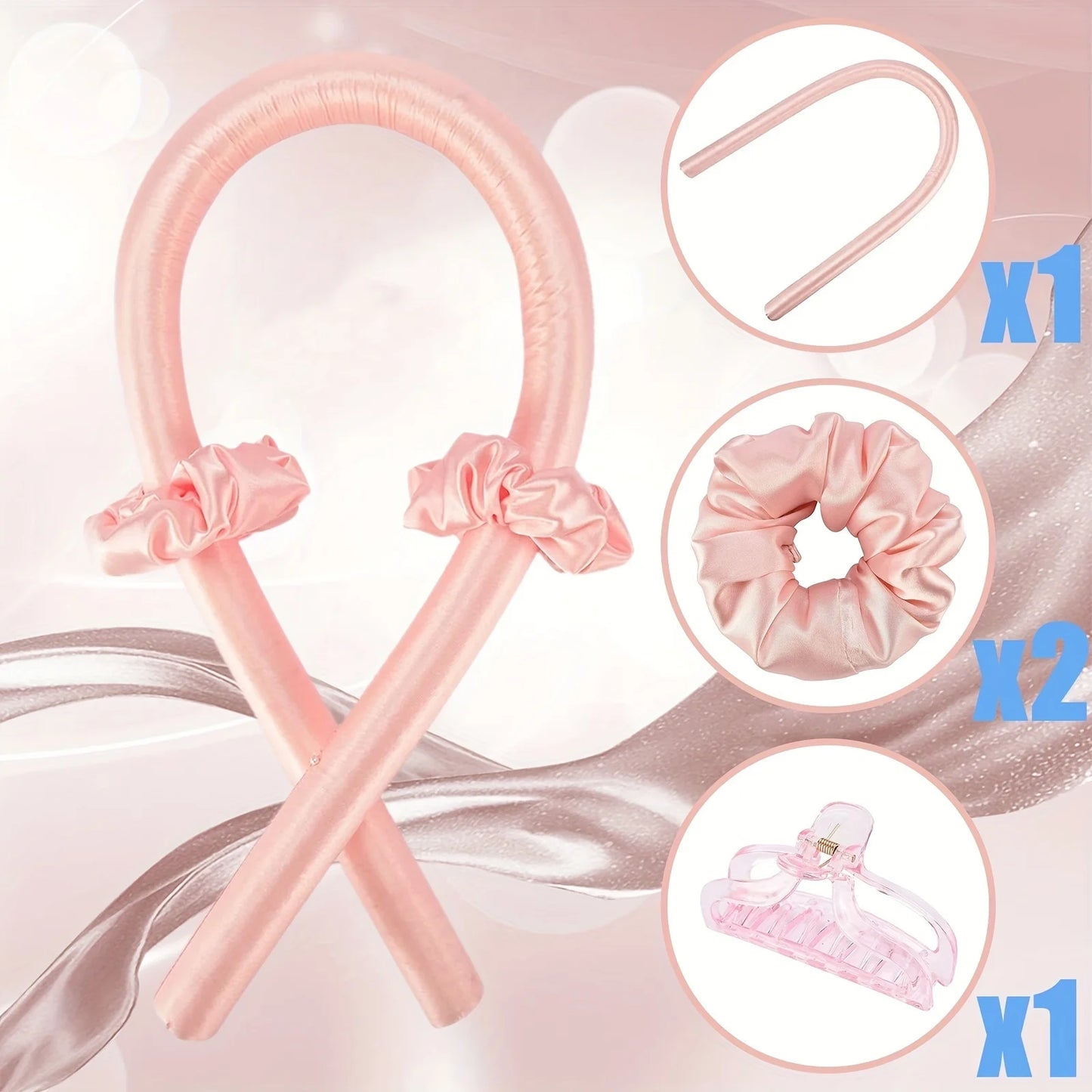 4-Piece Heatless Curling Rod Set - Silk Curls Ribbon Hair Rollers with Soft Headband - No Heat Sleeping Solution