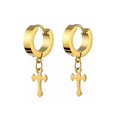 Gold Cross Huggie Hoop Earrings - Minimalist Dangle Charm Jewelry for Men & Women