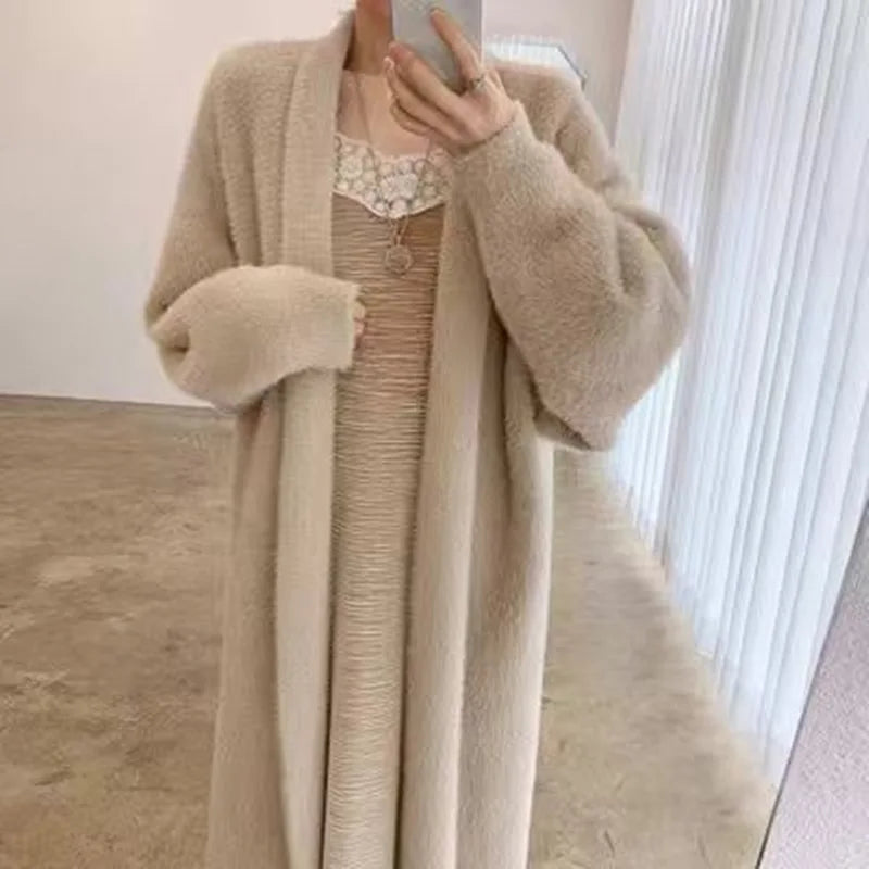 2024 Long Cardigan Women’s Knitted Sweater Jacket – Spring & Autumn Crochet, Loose Fit, Pockets, Winter Maxi Warm Jumper Coat