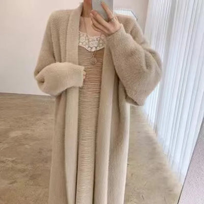 2024 Long Cardigan Women’s Knitted Sweater Jacket – Spring & Autumn Crochet, Loose Fit, Pockets, Winter Maxi Warm Jumper Coat