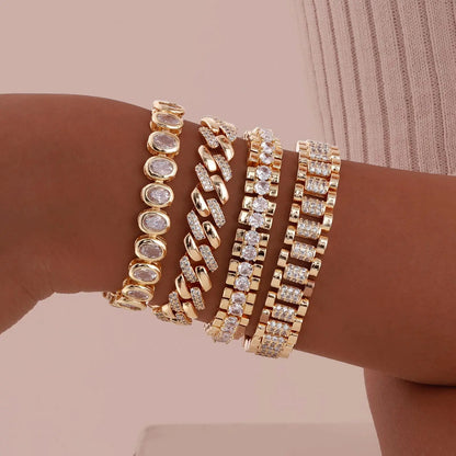 14K Gold Plated Paperclip Chain Bracelet with Cubic Zirconia Chunky Adjustable Link Jewelry for Women