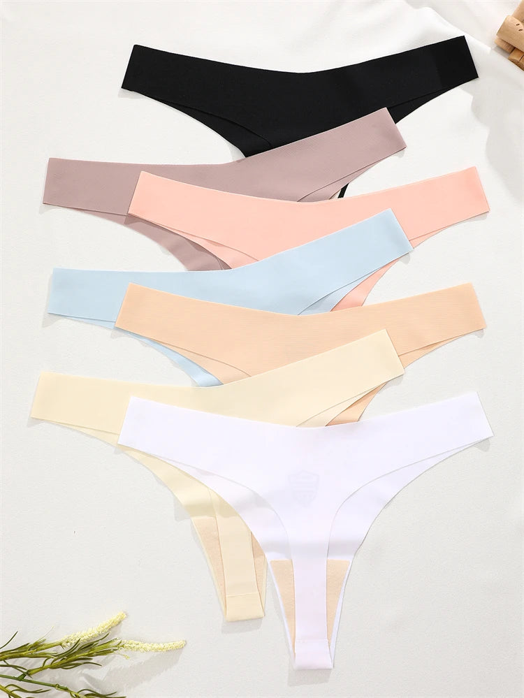 FINETOO 6PCS Women’s Ice Silk Seamless Thongs – Sexy V-Waist Low Rise Sport Panties, Breathable G-String in 10 Solid Colors