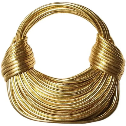 New Gold Luxury Designer Handbags for Women - Handwoven Noodle Bags with Rope Knotted Pulled Hobo, Silver Evening Clutch Chic