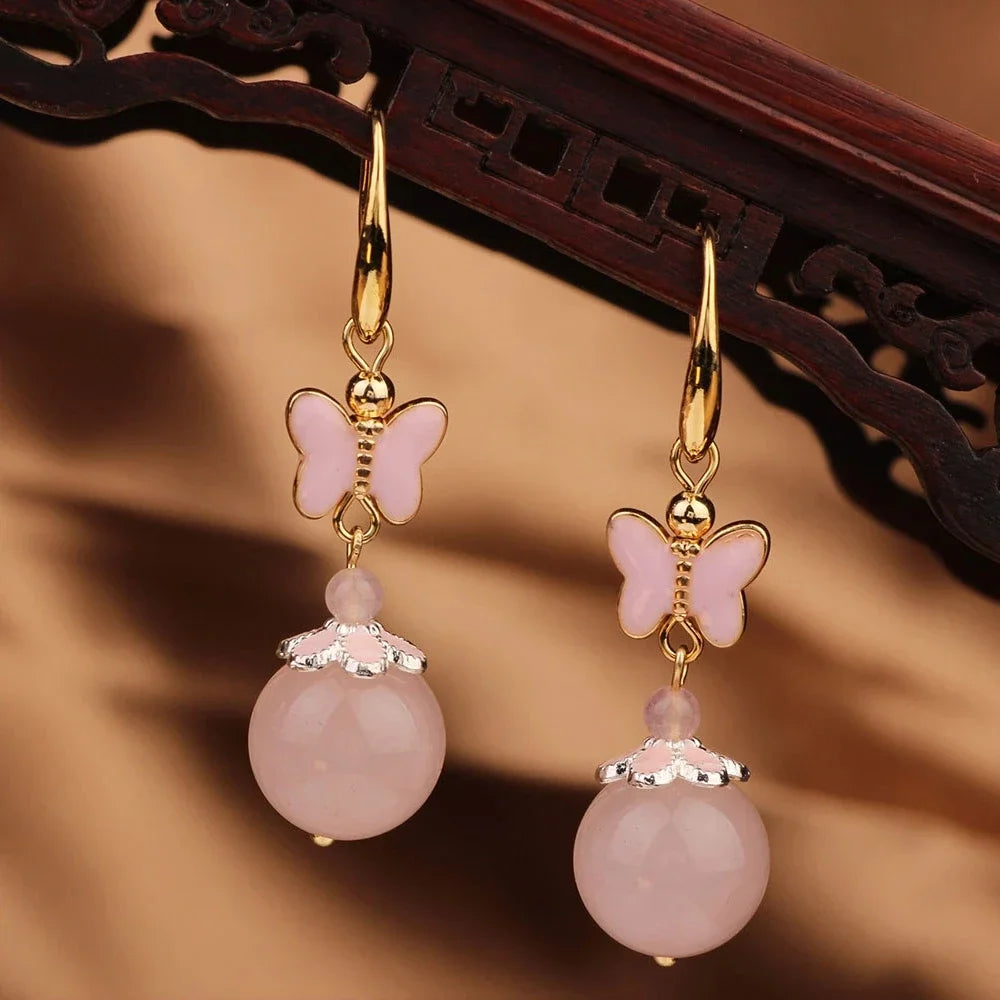 Vintage Flower Drop Earrings - Natural Stone Ethnic Jewelry for Women
