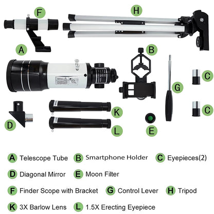 150X Astronomical Telescope – 70mm Refractor Portable Travel Scope with Phone Adapter & Wireless Remote