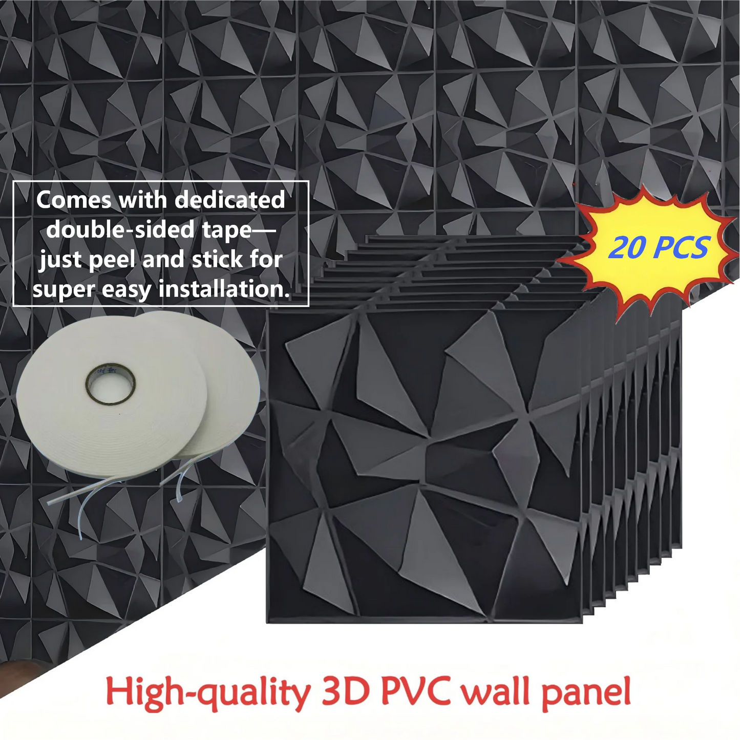 20PCS 3D Wall Panels 30x30cm Decorative Wall Tiles – Modern Peel & Stick Wall Decor for Living Room, Bedroom, Office & Hotel