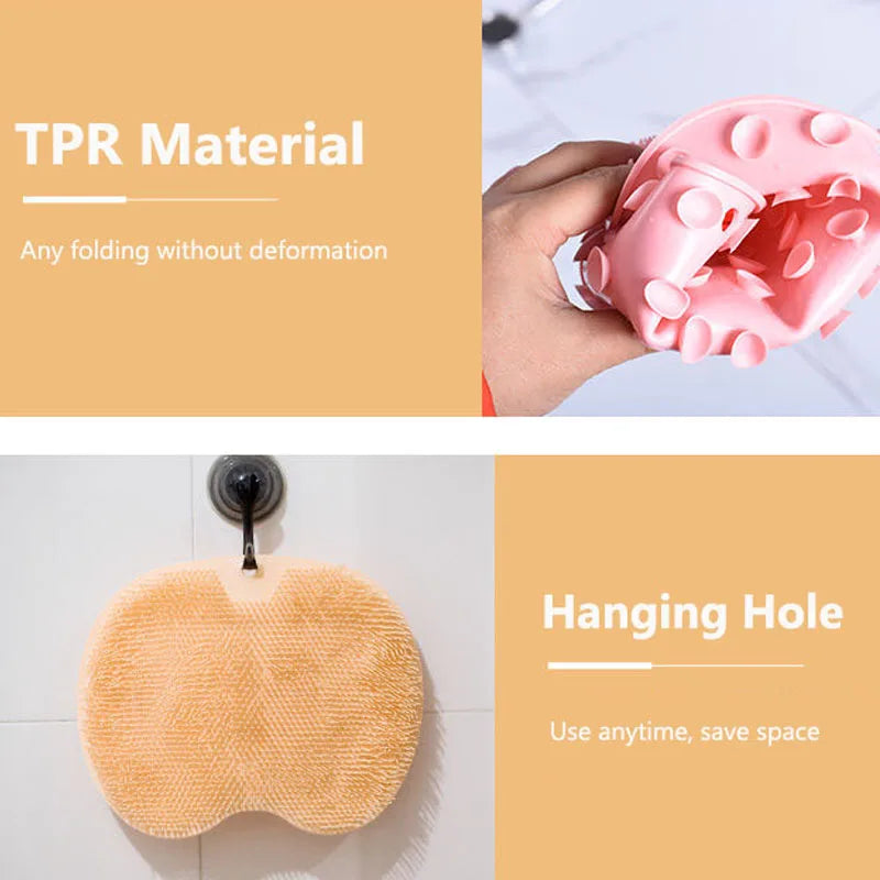 Multifunctional Reusable Shower Back Scraper and Feet Cleaner Brush with Suction Cups - Bath Mat for Body and Arms Rubbing