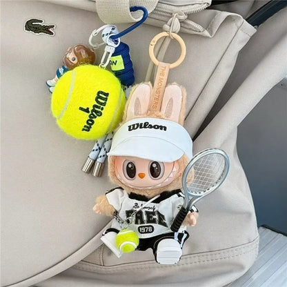 Labubu 15-17cm Doll Sports Outfit – LA Baseball & Trendy Tennis/Badminton Clothing, T-Shirt & Cargo Pants Set