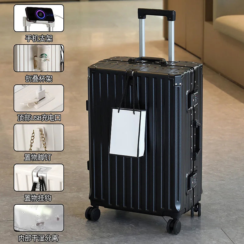 Multifunctional Large Capacity Suitcase – Universal Wheel Trolley with Password Lock for Men, Women & Students