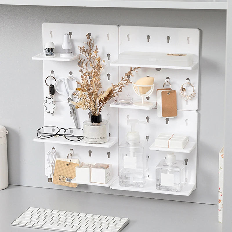 Wall-Mounted Perforation-Free Plastic Shelf – Bathroom & Dormitory Wall Hanging Organizer for Student Bedroom & Headboard