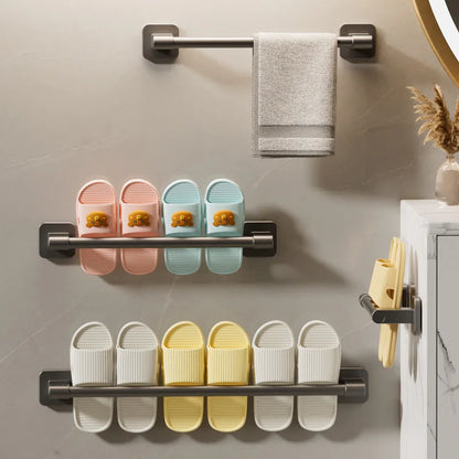 Wall Mounted Bathroom Slipper Rack - No Punching Storage for Bath, Bedroom, and Shower Room Slippers, Babouche Organizer Hanger