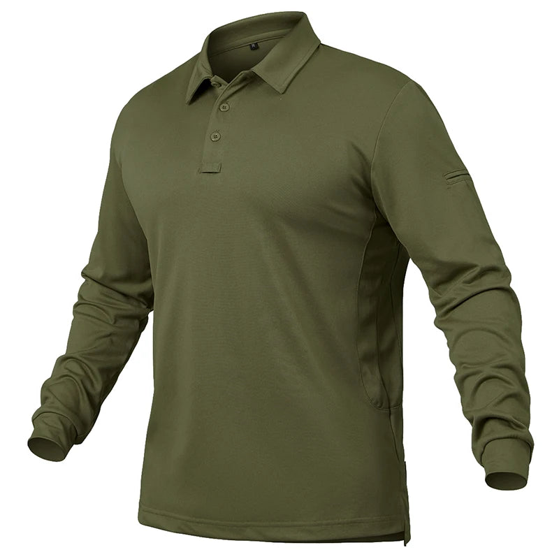 Men’s Lightweight Long Sleeve Polo Shirt — Performance Tactical Outdoor Hiking & Golf Shirt