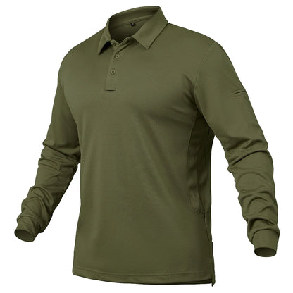 Men’s Lightweight Long Sleeve Polo Shirt — Performance Tactical Outdoor Hiking & Golf Shirt