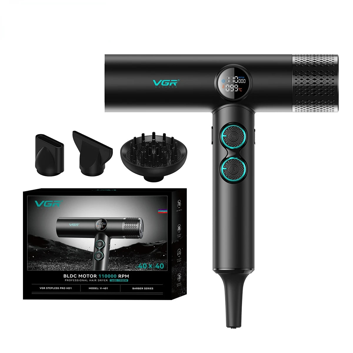 VGR Professional Hair Dryer V-401 — Hot & Cold Adjustment with Brushless Motor 110000 RPM