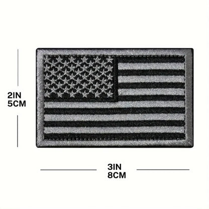 2pcs USA Flag Embroidered Patch Set - Black & Army Green/Gray American Flag Patches for Hats, Jackets & Backpacks