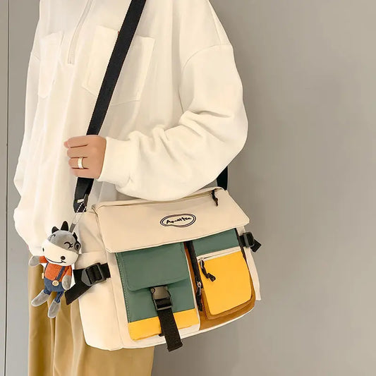 Unisex Nylon Crossbody Messenger Bag – Multi-Pocket Canvas Shoulder Bag for Students & Everyday Use