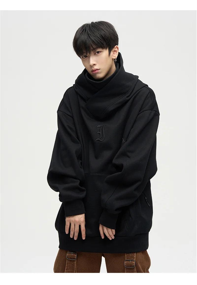 Autumn Ninja Streetwear Turtleneck Hoodie - Men's Embroidered Y2K Vintage Fleece Sweatshirt, Hip Hop Fashion