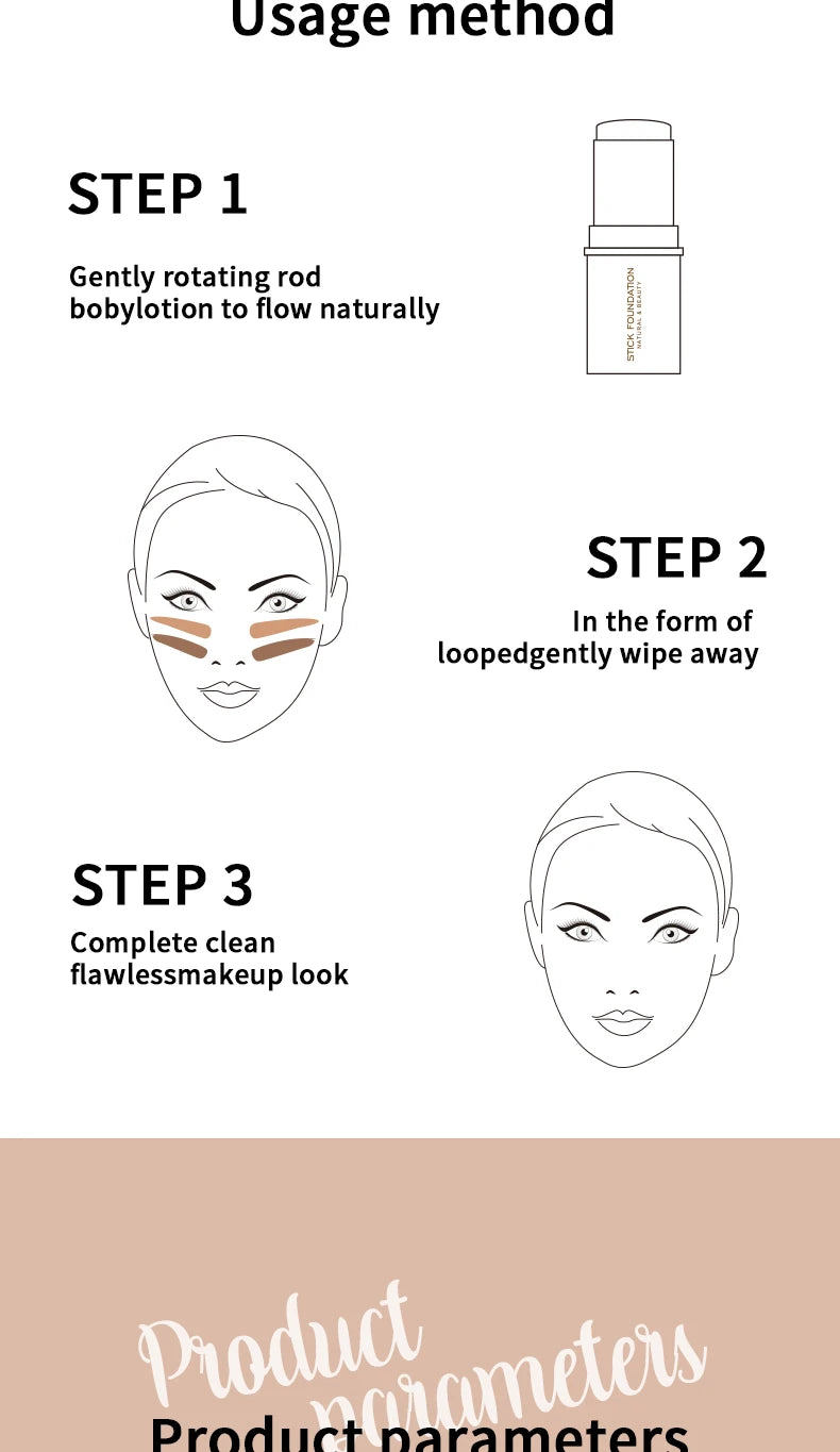 MAXFINE Foundation Stick – Long-Lasting, Blendable Creamy Formula for Shine-Free, Natural Finish – Cruelty-Free