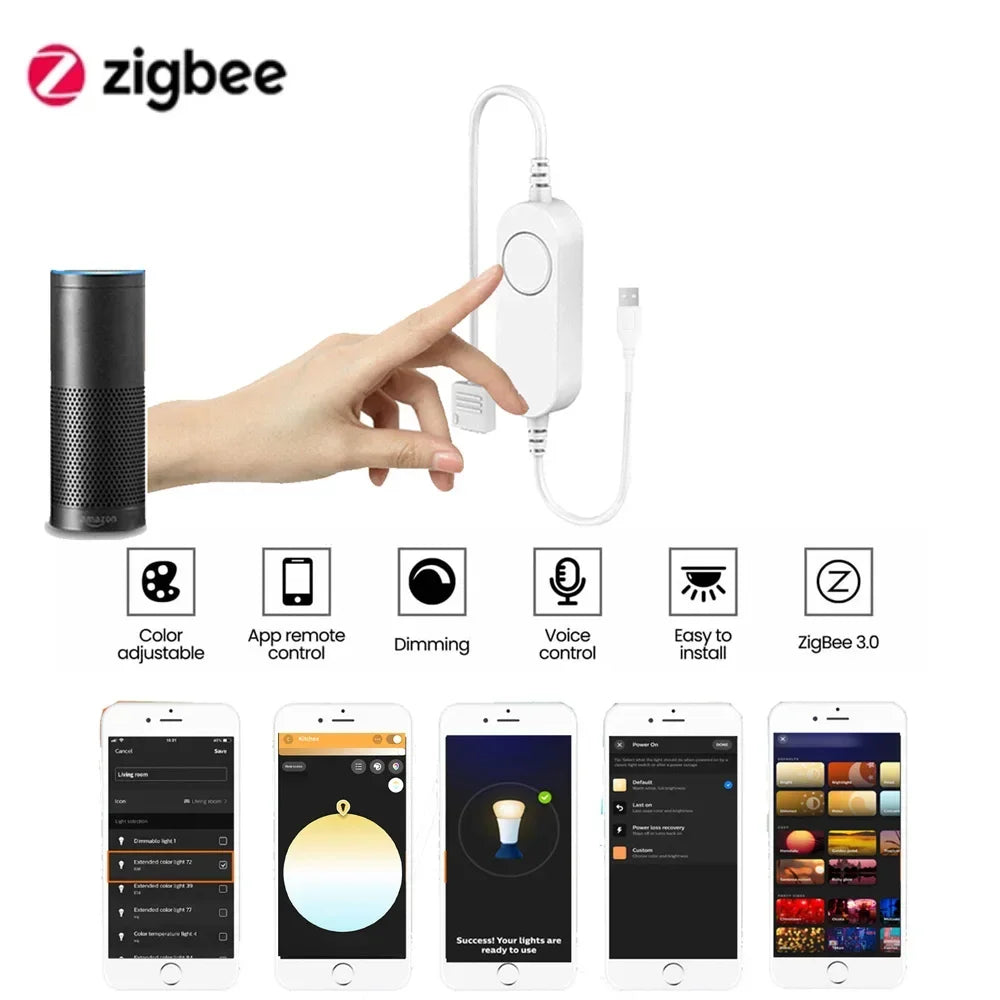 Zigbee 3.0 Smart LED Controller – DC 5V/12V/24V Dimmer for Single Color, CCT, RGB, RGBW & RGBCCT LED Strips, Compatible with Tuya, Alexa & SmartThings