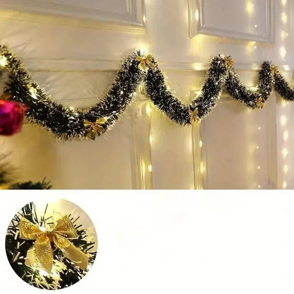 2M Christmas Tinsel Garland with LED Lights – Metallic Twist Artificial Xmas Hanging Decoration