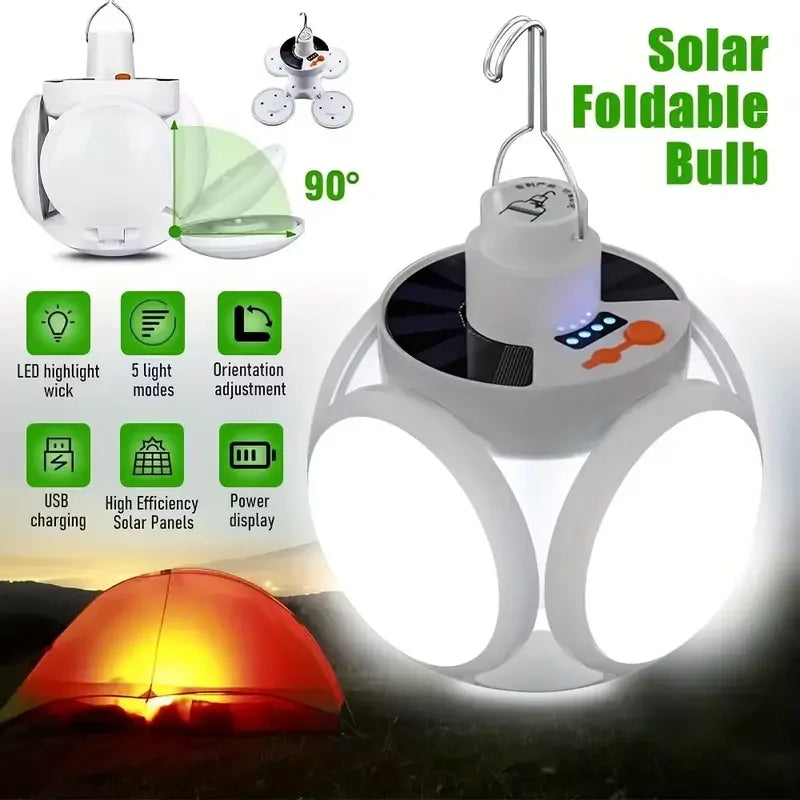 Solar Folding LED Light - USB Rechargeable Portable Outdoor Camping and Emergency Lamp