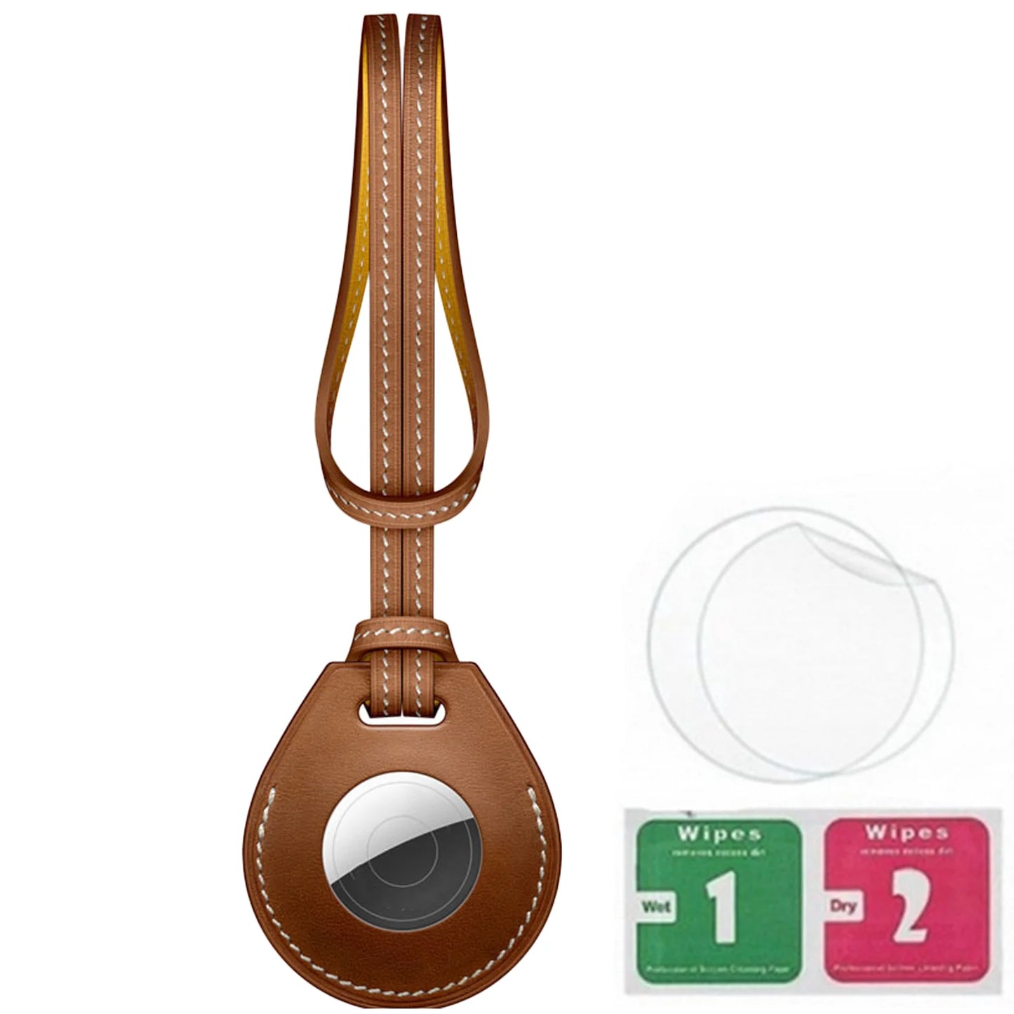 Airtag Holder Keychain — Genuine Leather Handmade Case, Scratch-Resistant Key Ring for Dog Collar & Luggage Cover