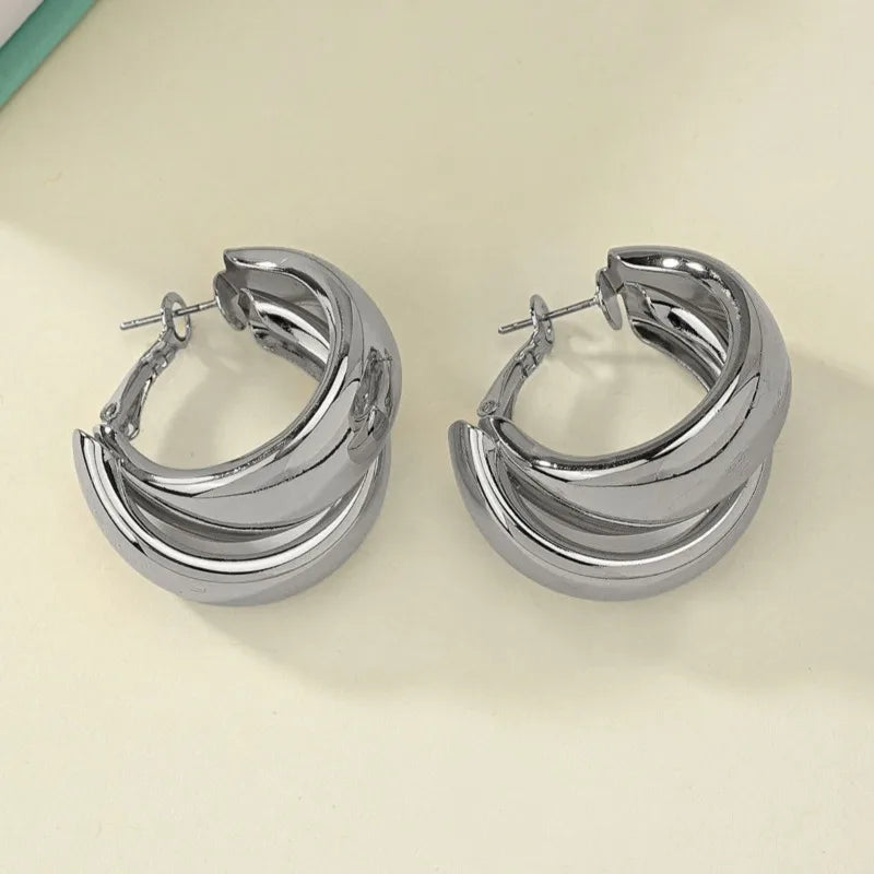 Gold Chunky Hoop Earrings for Women – Stainless Steel Double Ring Statement Jewelry