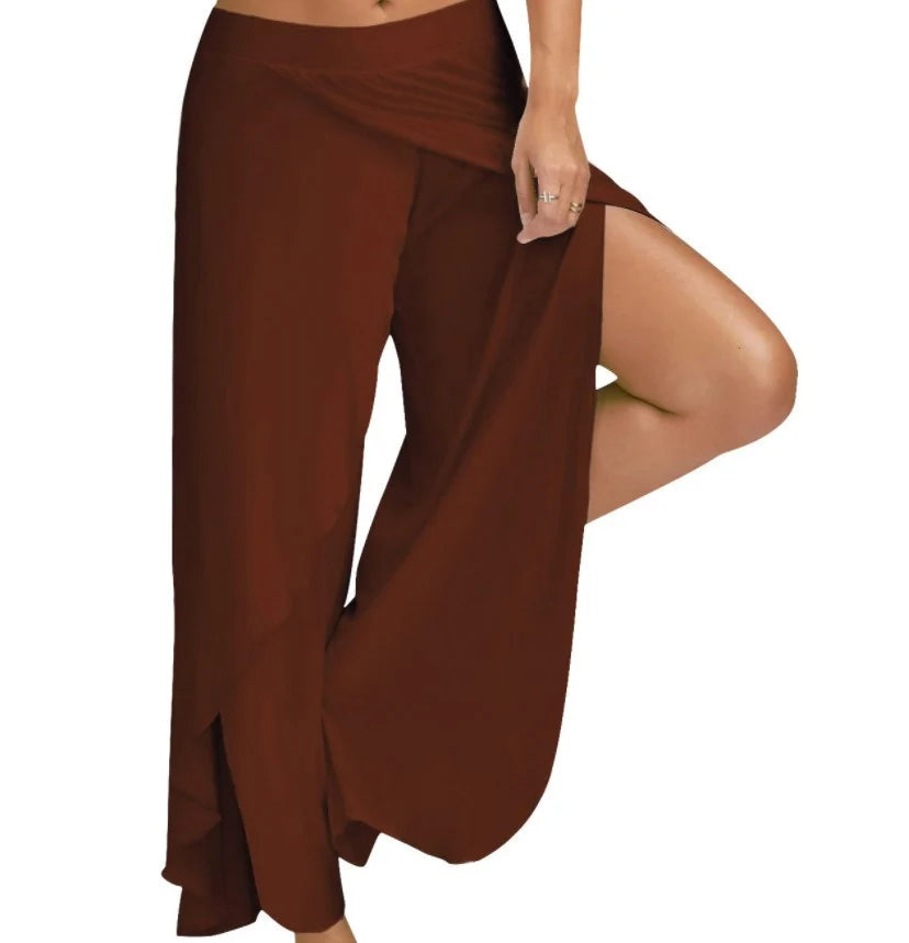 Women’s Plus Size Wide Leg Yoga Pants – Loose Fit Split Hem Dance & Fitness Trousers Elastic Waist Casual Summer Workout Wear