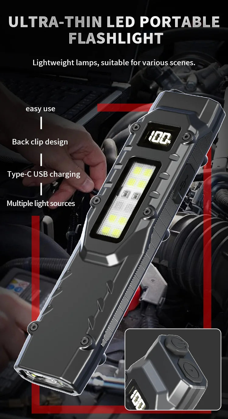 Portable 800 Lumens USB Rechargeable Tactical Flashlight – IPX4 Waterproof LED COB Work Light for Camping