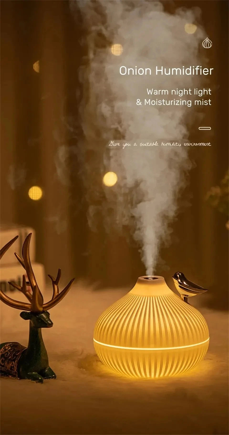 Creative Onion-Shaped Humidifier – Quiet Sleep Night Light, USB Air Humidifier for Desktop, Office & Air-Conditioning Rooms