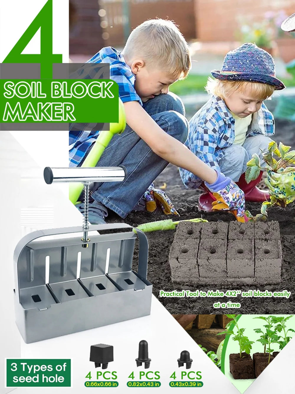 Handheld Seedling Soil Block Maker – 2 Inch Soil Blocking Tool for Greenhouse and Garden Seedlings