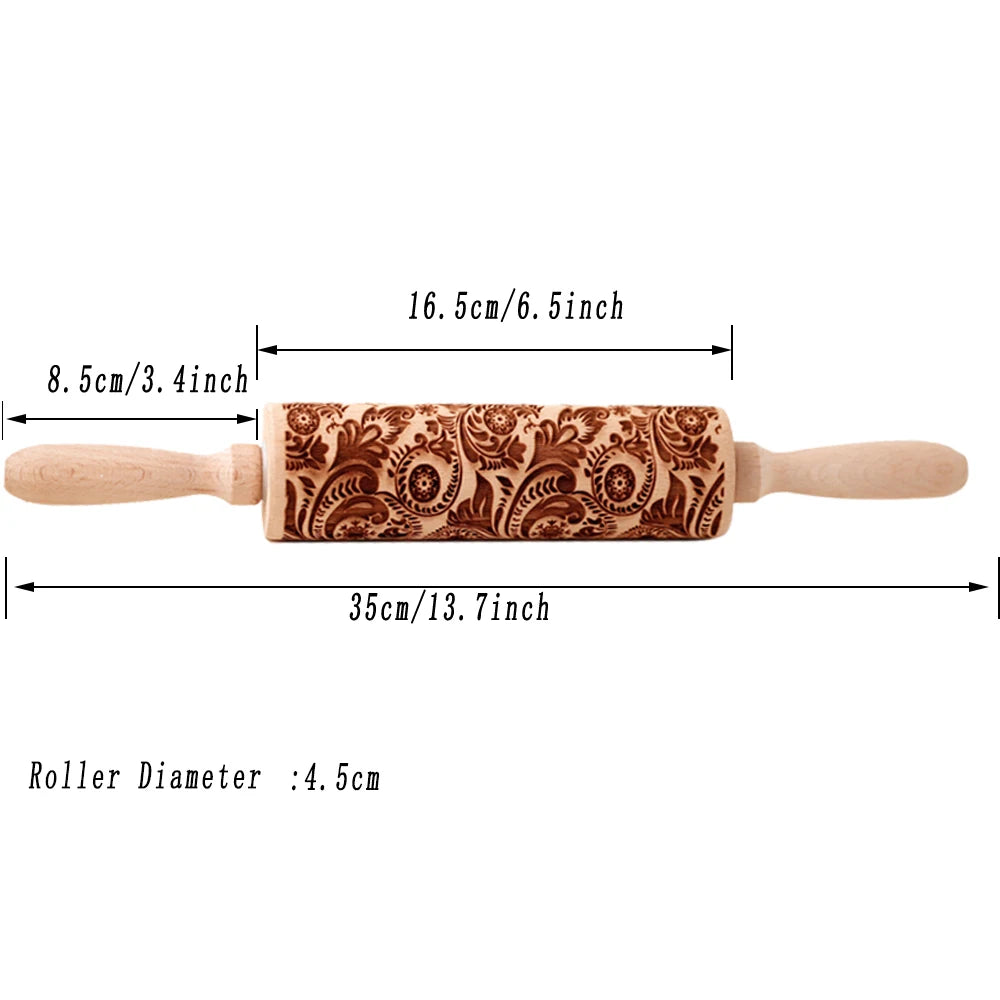Arjmide 35X4.5CM European Retro Flower Window Grilles Wooden Embossed Cookies Rolling Pin - Deep Engraved 3D Mold for Baking - ZM006